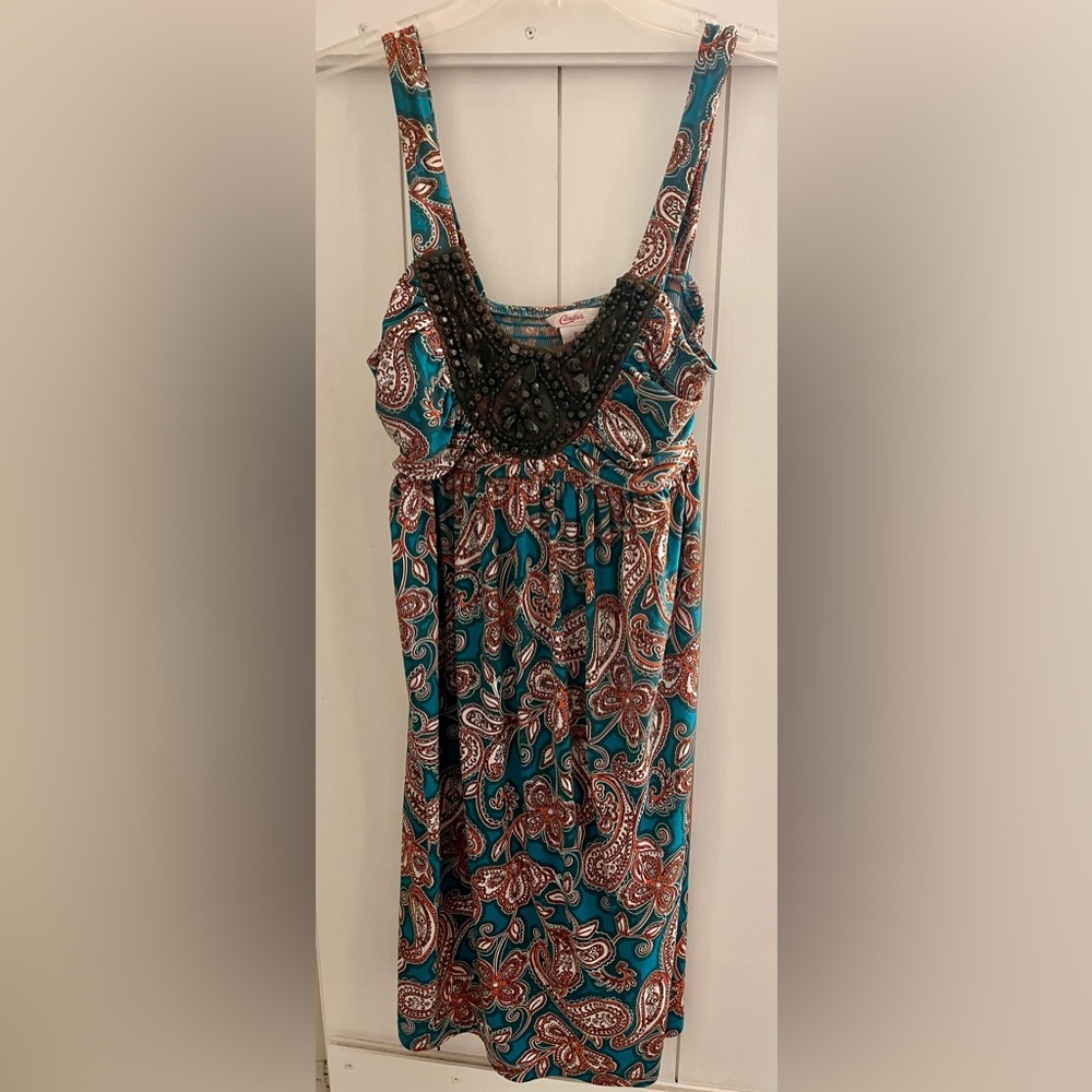 Candie's Teal Paisley Beaded Camisole Dress